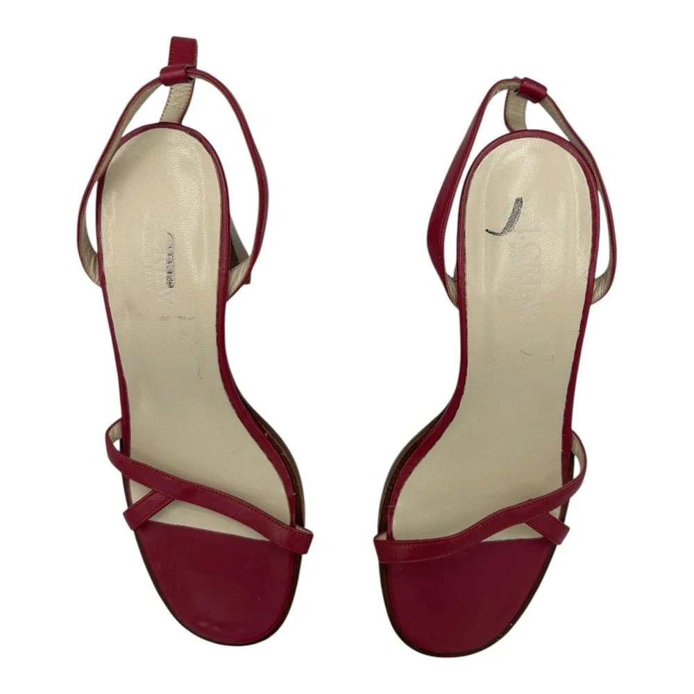 J‎ CrewChic Women's Magenta Leather Slingback Block Heel Sandals Size 7 Italy